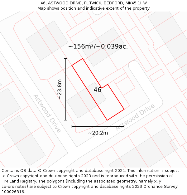 46, ASTWOOD DRIVE, FLITWICK, BEDFORD, MK45 1HW: Plot and title map