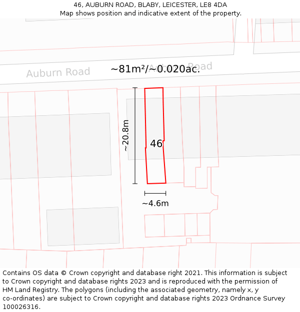 46, AUBURN ROAD, BLABY, LEICESTER, LE8 4DA: Plot and title map