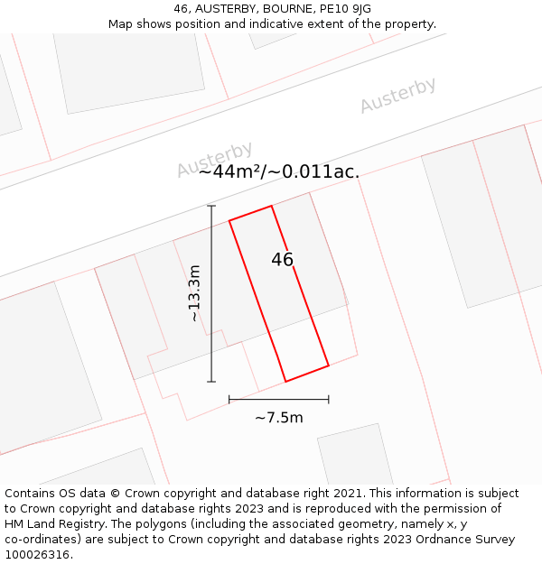 46, AUSTERBY, BOURNE, PE10 9JG: Plot and title map
