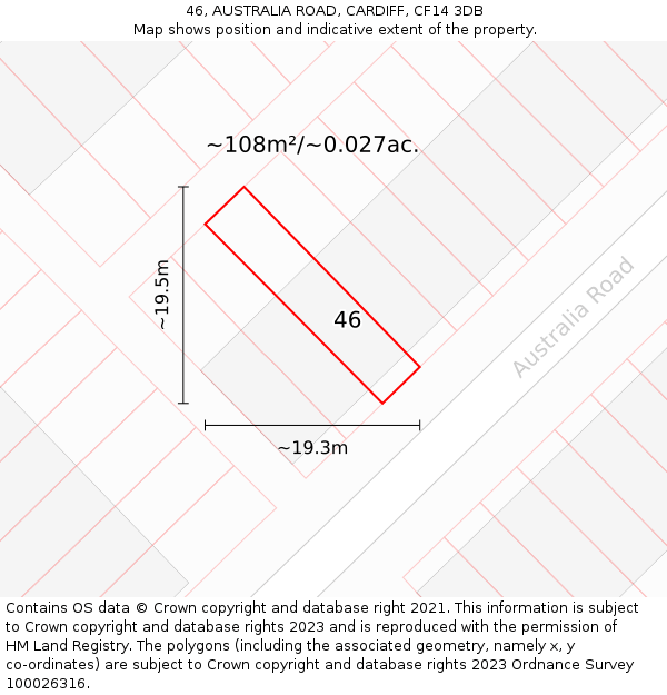 46, AUSTRALIA ROAD, CARDIFF, CF14 3DB: Plot and title map