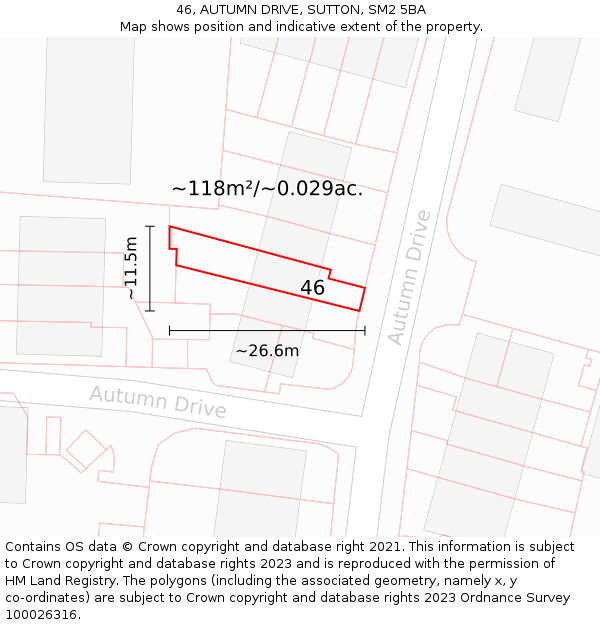 46, AUTUMN DRIVE, SUTTON, SM2 5BA: Plot and title map