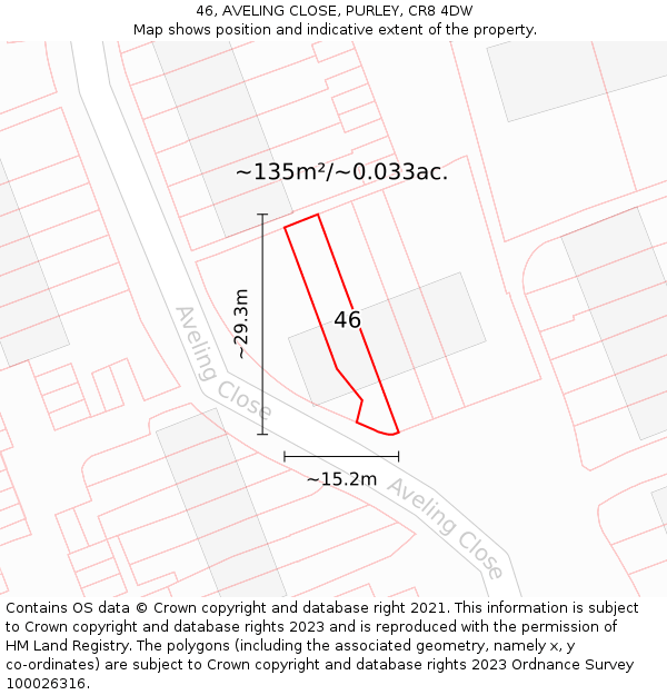 46, AVELING CLOSE, PURLEY, CR8 4DW: Plot and title map