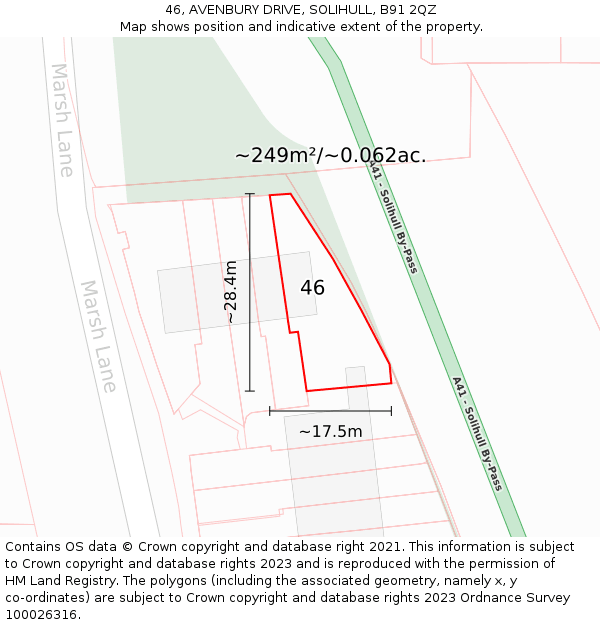 46, AVENBURY DRIVE, SOLIHULL, B91 2QZ: Plot and title map