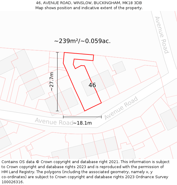 46, AVENUE ROAD, WINSLOW, BUCKINGHAM, MK18 3DB: Plot and title map
