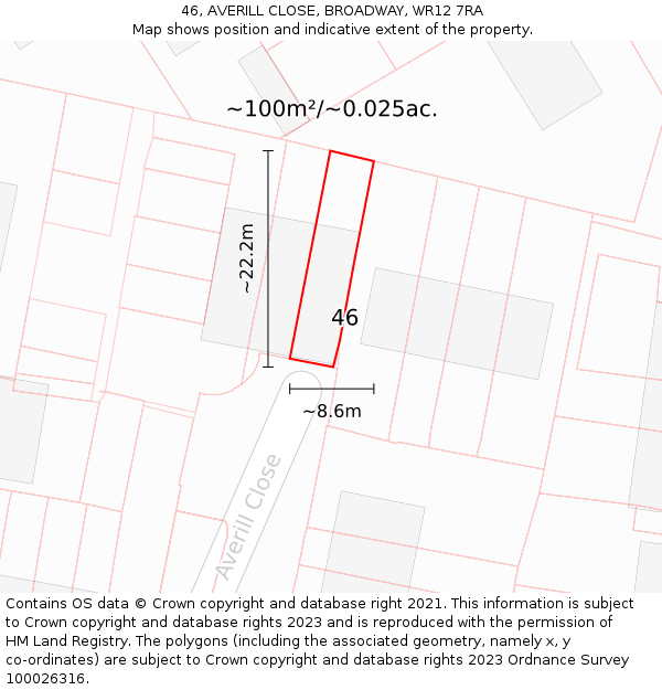 46, AVERILL CLOSE, BROADWAY, WR12 7RA: Plot and title map