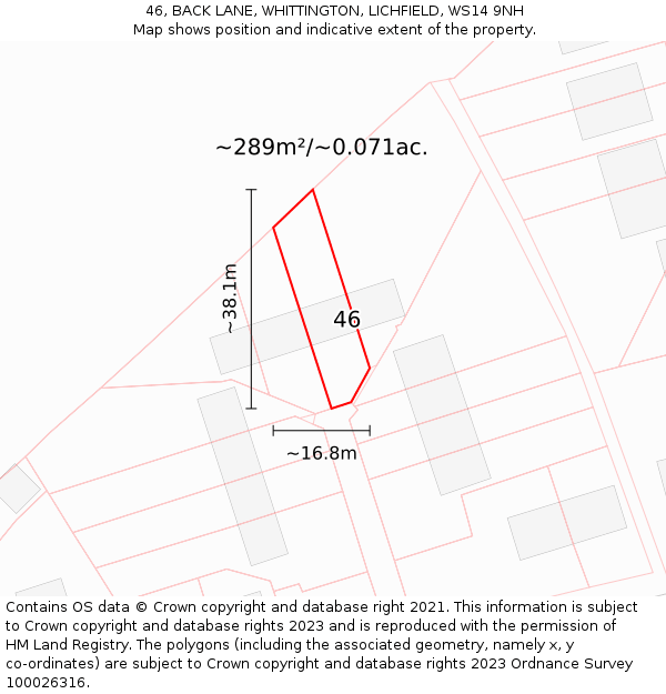 46, BACK LANE, WHITTINGTON, LICHFIELD, WS14 9NH: Plot and title map