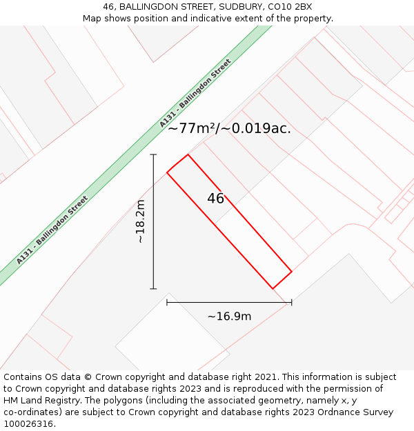 46, BALLINGDON STREET, SUDBURY, CO10 2BX: Plot and title map