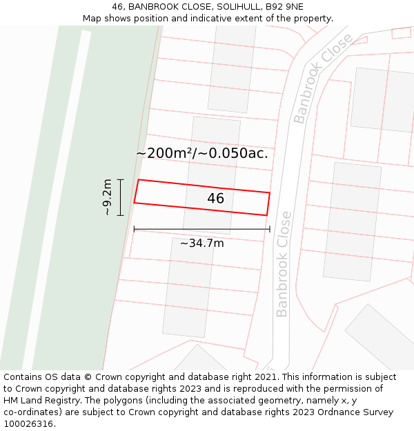 46, BANBROOK CLOSE, SOLIHULL, B92 9NE: Plot and title map