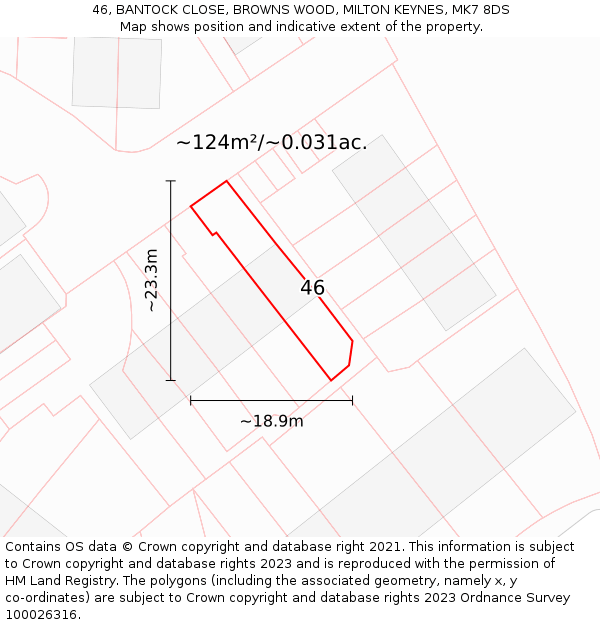46, BANTOCK CLOSE, BROWNS WOOD, MILTON KEYNES, MK7 8DS: Plot and title map