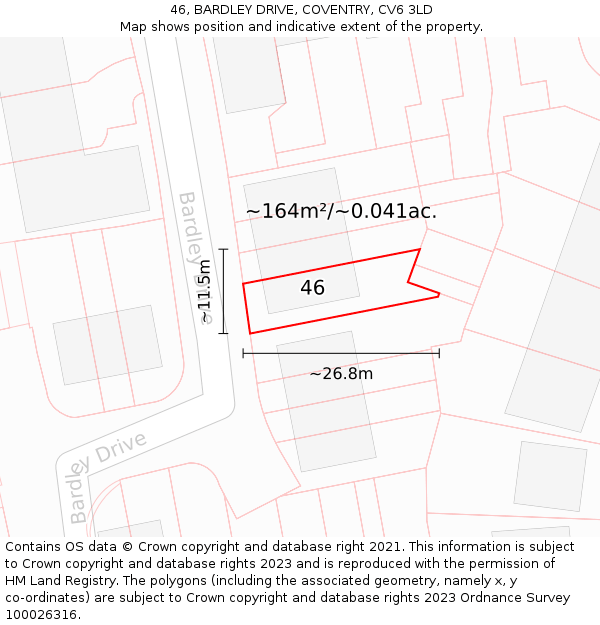 46, BARDLEY DRIVE, COVENTRY, CV6 3LD: Plot and title map