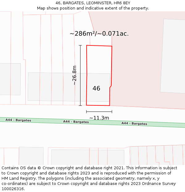 46, BARGATES, LEOMINSTER, HR6 8EY: Plot and title map