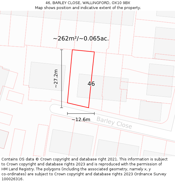 46, BARLEY CLOSE, WALLINGFORD, OX10 9BX: Plot and title map