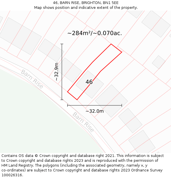 46, BARN RISE, BRIGHTON, BN1 5EE: Plot and title map