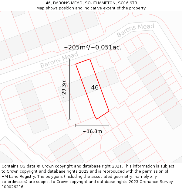 46, BARONS MEAD, SOUTHAMPTON, SO16 9TB: Plot and title map