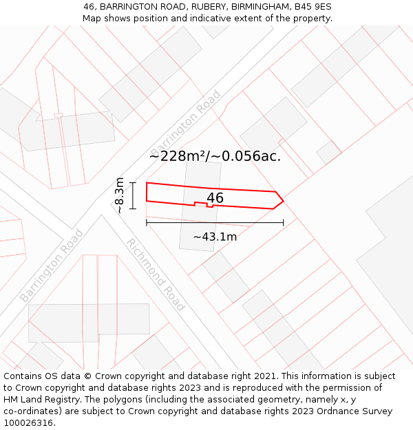 46, BARRINGTON ROAD, RUBERY, BIRMINGHAM, B45 9ES: Plot and title map