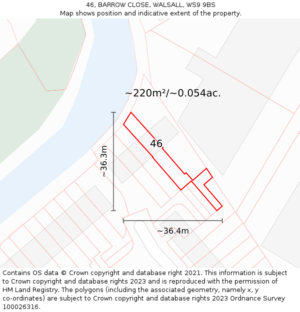 46, BARROW CLOSE, WALSALL, WS9 9BS: Plot and title map