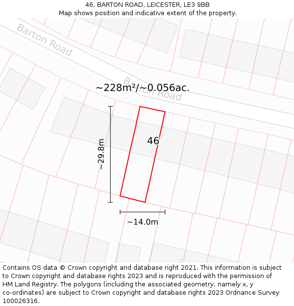 46, BARTON ROAD, LEICESTER, LE3 9BB: Plot and title map