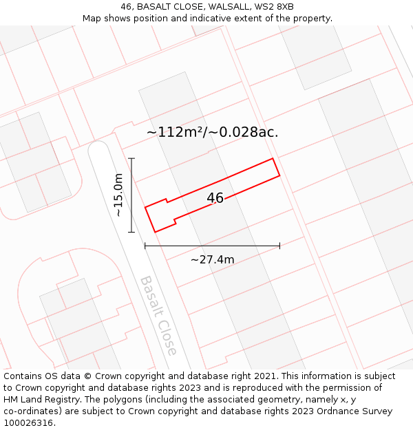 46, BASALT CLOSE, WALSALL, WS2 8XB: Plot and title map