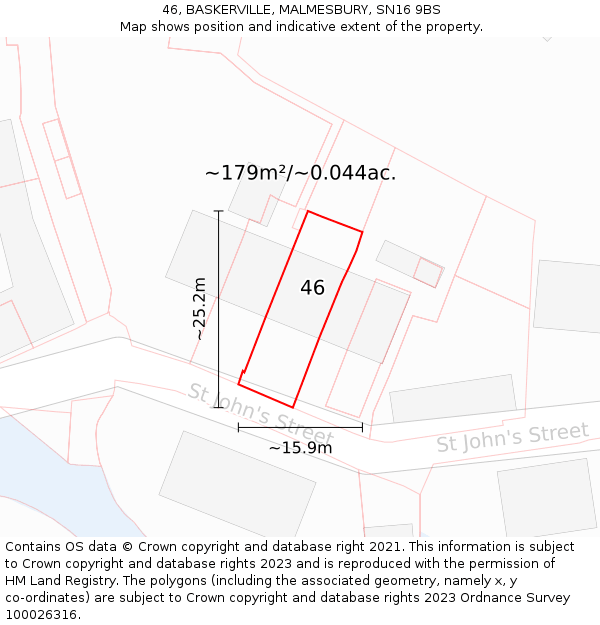 46, BASKERVILLE, MALMESBURY, SN16 9BS: Plot and title map