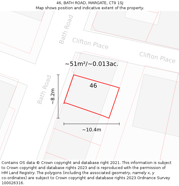 46, BATH ROAD, MARGATE, CT9 1SJ: Plot and title map