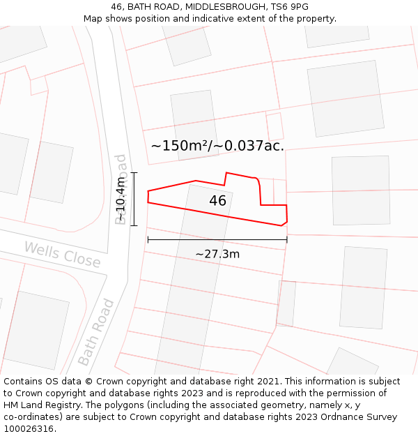 46, BATH ROAD, MIDDLESBROUGH, TS6 9PG: Plot and title map