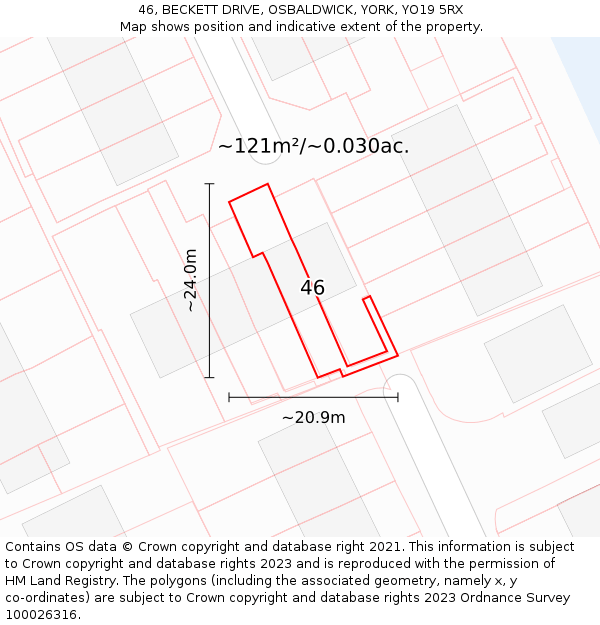 46, BECKETT DRIVE, OSBALDWICK, YORK, YO19 5RX: Plot and title map