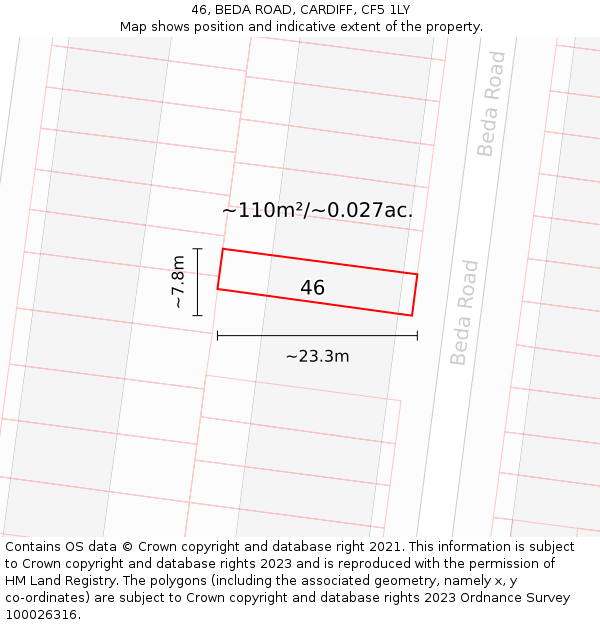 46, BEDA ROAD, CARDIFF, CF5 1LY: Plot and title map
