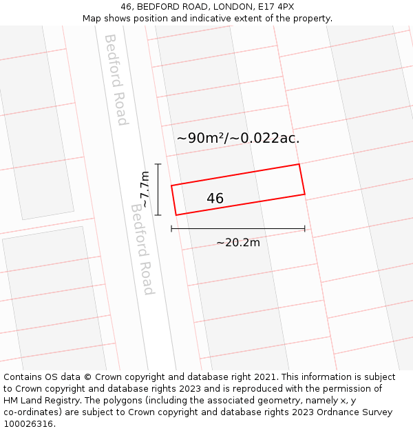 46, BEDFORD ROAD, LONDON, E17 4PX: Plot and title map