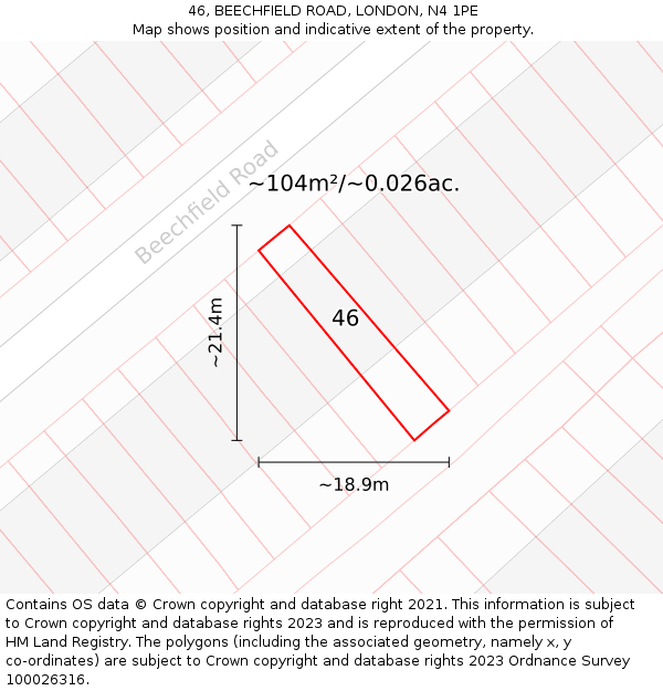 46, BEECHFIELD ROAD, LONDON, N4 1PE: Plot and title map