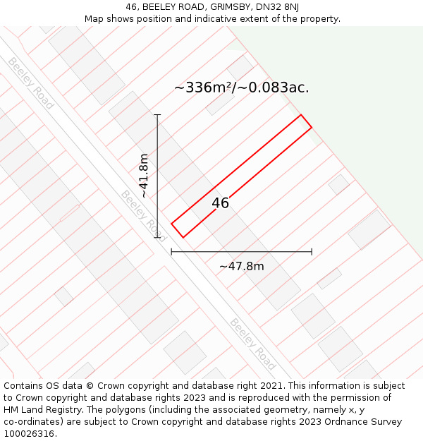 46, BEELEY ROAD, GRIMSBY, DN32 8NJ: Plot and title map