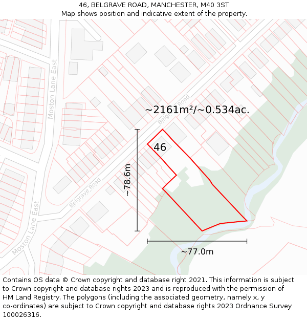 46, BELGRAVE ROAD, MANCHESTER, M40 3ST: Plot and title map