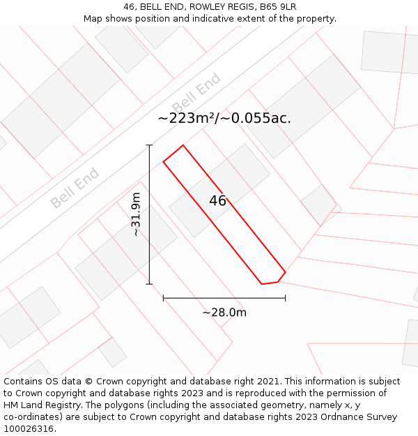 46, BELL END, ROWLEY REGIS, B65 9LR: Plot and title map