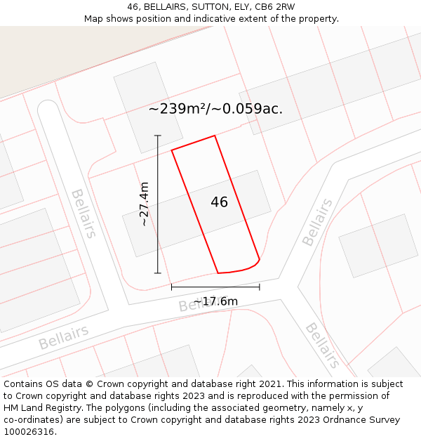 46, BELLAIRS, SUTTON, ELY, CB6 2RW: Plot and title map