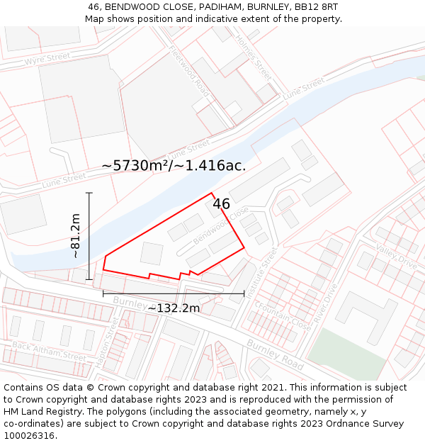 46, BENDWOOD CLOSE, PADIHAM, BURNLEY, BB12 8RT: Plot and title map