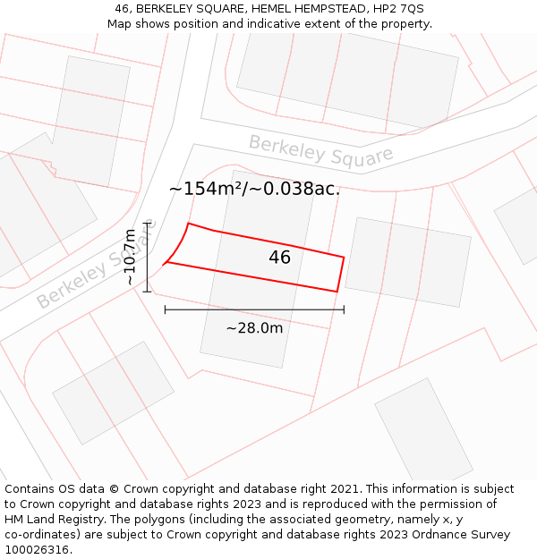 46, BERKELEY SQUARE, HEMEL HEMPSTEAD, HP2 7QS: Plot and title map