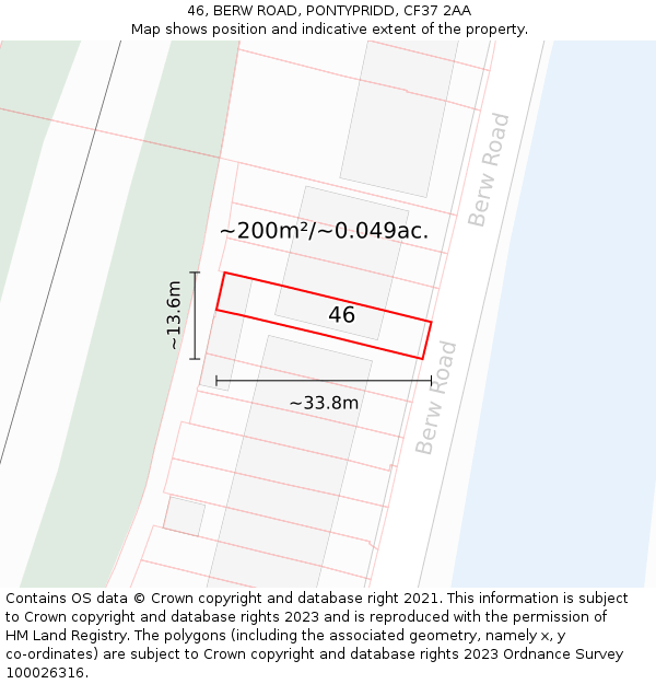 46, BERW ROAD, PONTYPRIDD, CF37 2AA: Plot and title map
