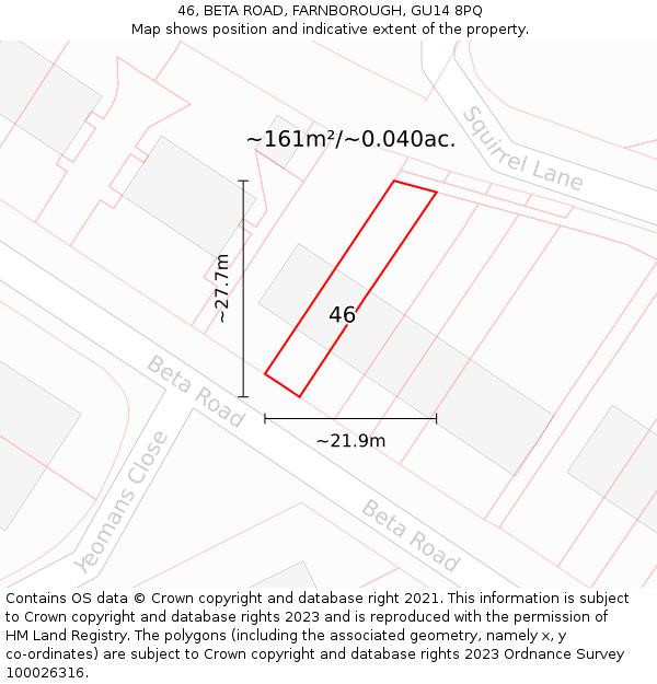 46, BETA ROAD, FARNBOROUGH, GU14 8PQ: Plot and title map