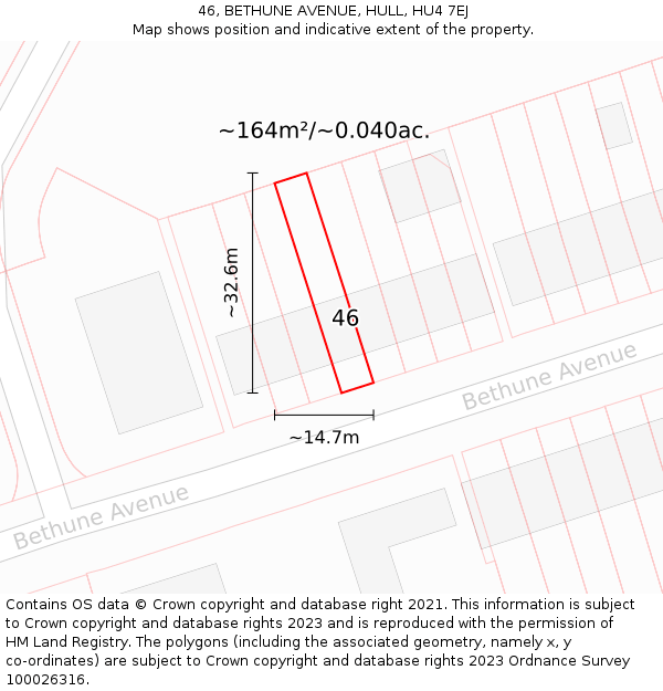 46, BETHUNE AVENUE, HULL, HU4 7EJ: Plot and title map
