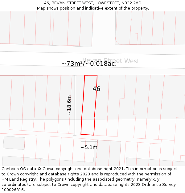 46, BEVAN STREET WEST, LOWESTOFT, NR32 2AD: Plot and title map