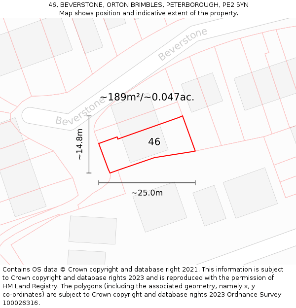 46, BEVERSTONE, ORTON BRIMBLES, PETERBOROUGH, PE2 5YN: Plot and title map