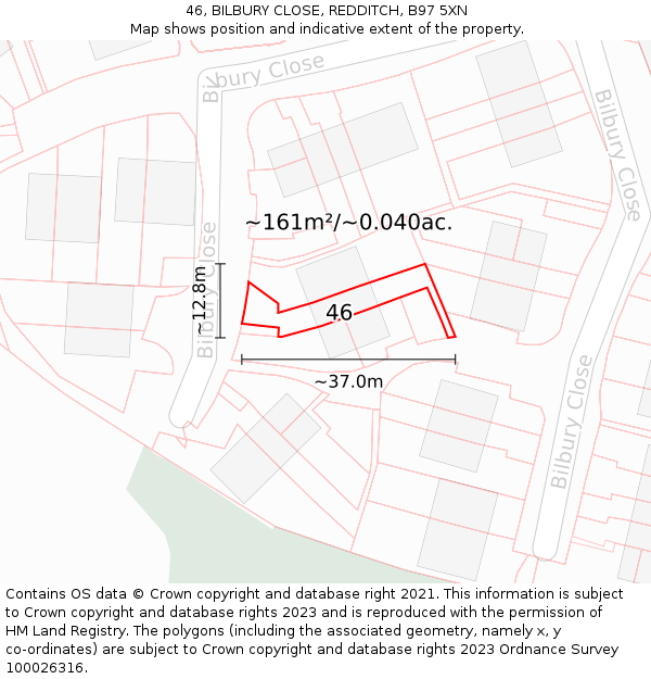46, BILBURY CLOSE, REDDITCH, B97 5XN: Plot and title map