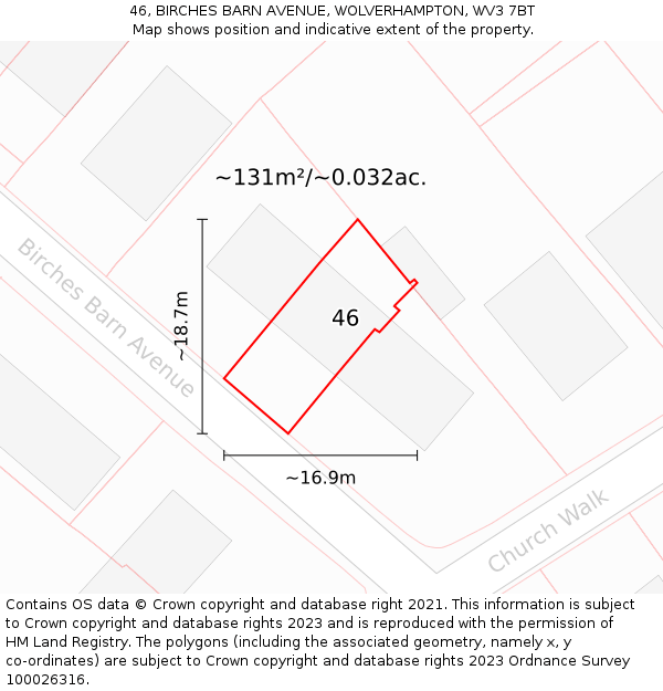 46, BIRCHES BARN AVENUE, WOLVERHAMPTON, WV3 7BT: Plot and title map