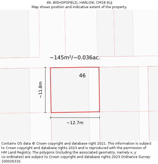 46, BISHOPSFIELD, HARLOW, CM18 6UJ: Plot and title map