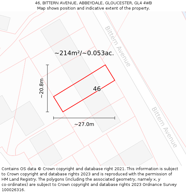 46, BITTERN AVENUE, ABBEYDALE, GLOUCESTER, GL4 4WB: Plot and title map