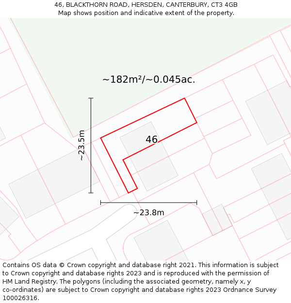 46, BLACKTHORN ROAD, HERSDEN, CANTERBURY, CT3 4GB: Plot and title map