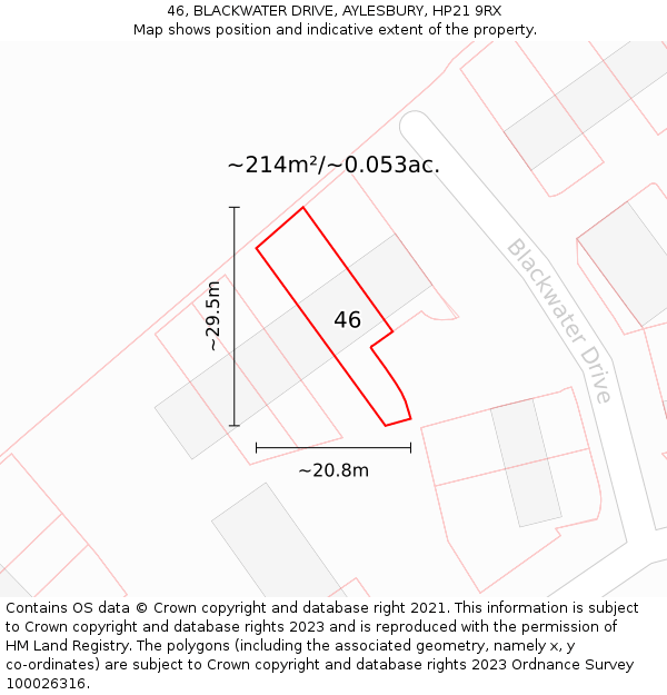 46, BLACKWATER DRIVE, AYLESBURY, HP21 9RX: Plot and title map