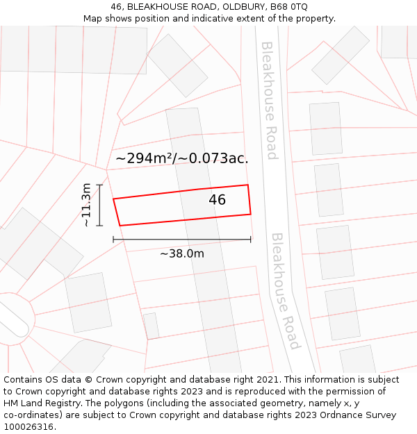 46, BLEAKHOUSE ROAD, OLDBURY, B68 0TQ: Plot and title map