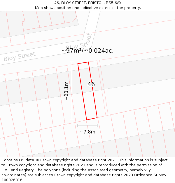 46, BLOY STREET, BRISTOL, BS5 6AY: Plot and title map