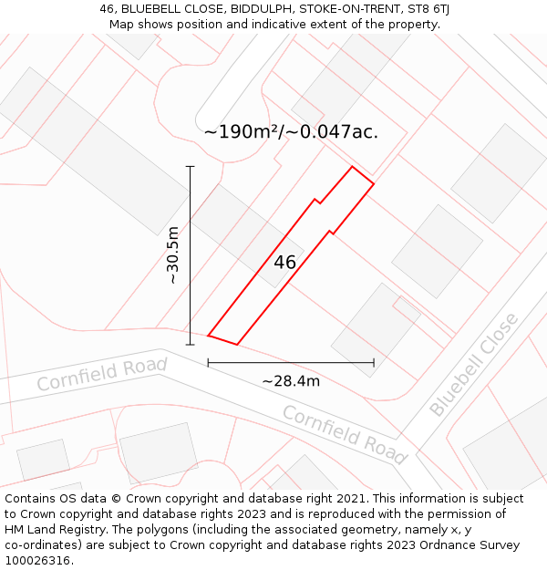 46, BLUEBELL CLOSE, BIDDULPH, STOKE-ON-TRENT, ST8 6TJ: Plot and title map