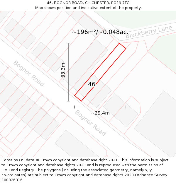 46, BOGNOR ROAD, CHICHESTER, PO19 7TG: Plot and title map